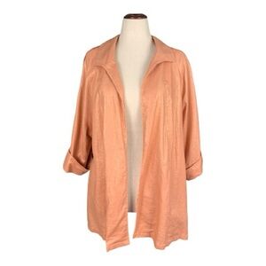 Coral Linen Blend Open Front Lightweight Jacket Blazer Metallic Lagen Size 2X